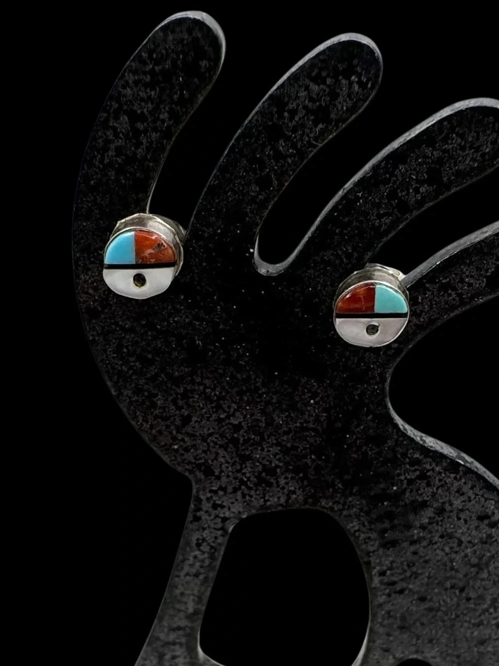 Native American Sterling Silver Turquoise Multi Stone Sunface Stud Earrings